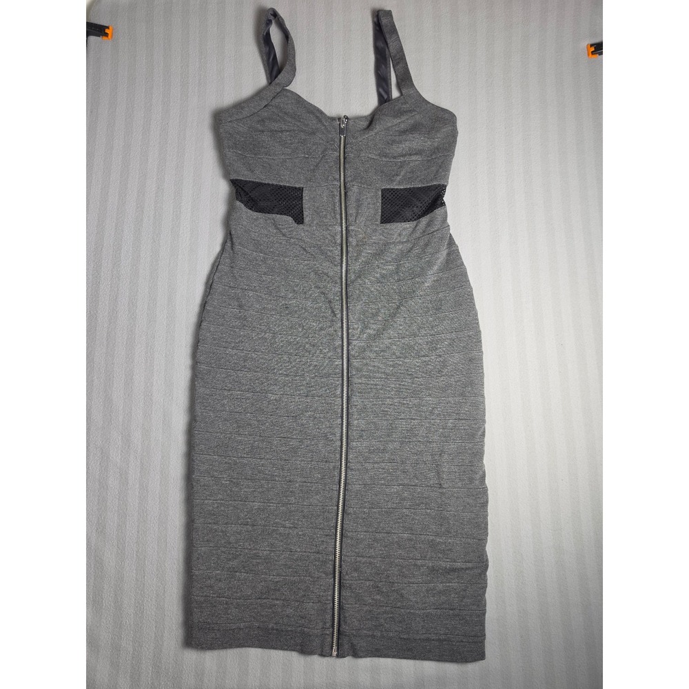 Express Gray Bandage Bodycon Dress Mesh Cutouts Front Zip Womens 10 Cocktail